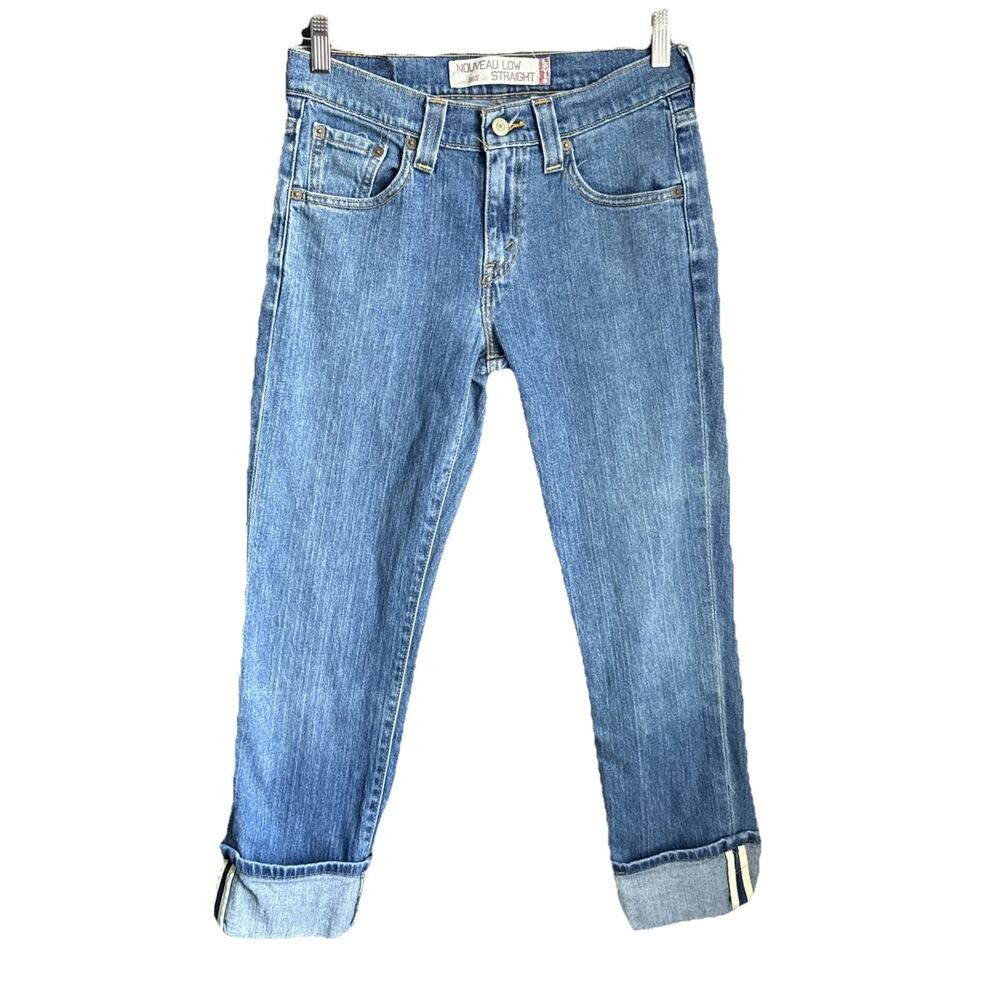 Levi's 505 Nouveau Low Straight Jeans 4 Medium Wash Cropped Cuffed Blue Vintage